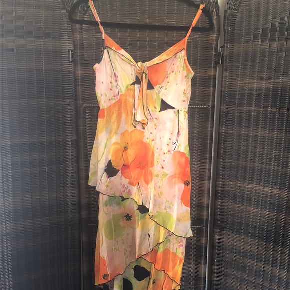 Trina Turk Asymmetrical Dress in Orange and Black Floral - Picture 1 of 8